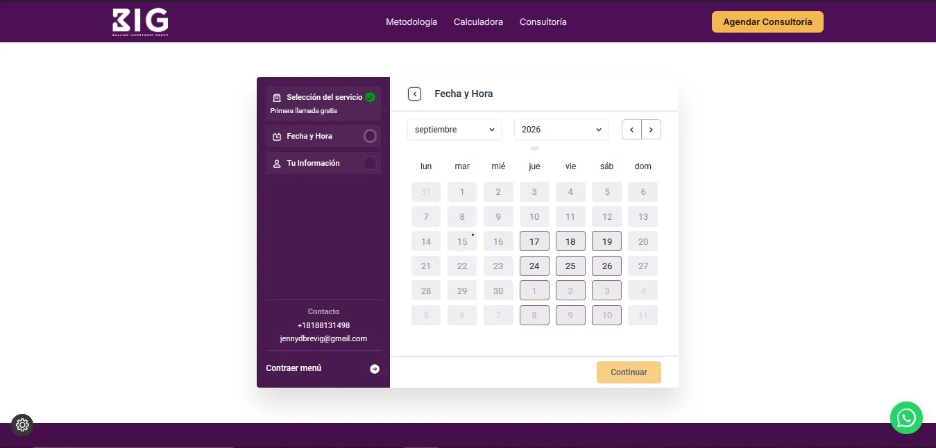 DSNet | Project | investment consulting landing page | Booking System de Bullish Investment Group
